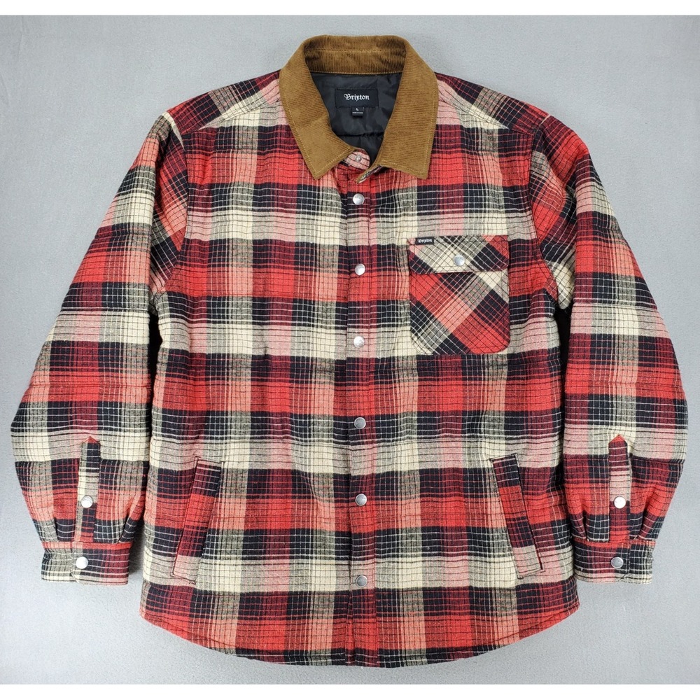 Brixton Jacket Men's Large Plaid Flannel Lined Quilted‎ Shacket Skate Gorpcore
